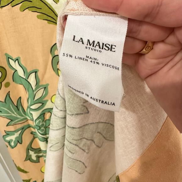 NWT La Maise Studio Lucia Linen Maxi Dress in Pink Placement Size Large - Picture 9 of 9